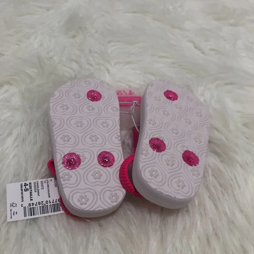 The Childrens Place Toddler Girls‎ Pink Glitter Graphic Flip Flops Size 4-5 NWT